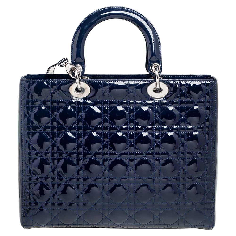 商品[二手商品] Dior|Dior Navy Blue Cannage Patent Leather Large Lady Dior Tote,价格¥8645,第4张图片详细描述