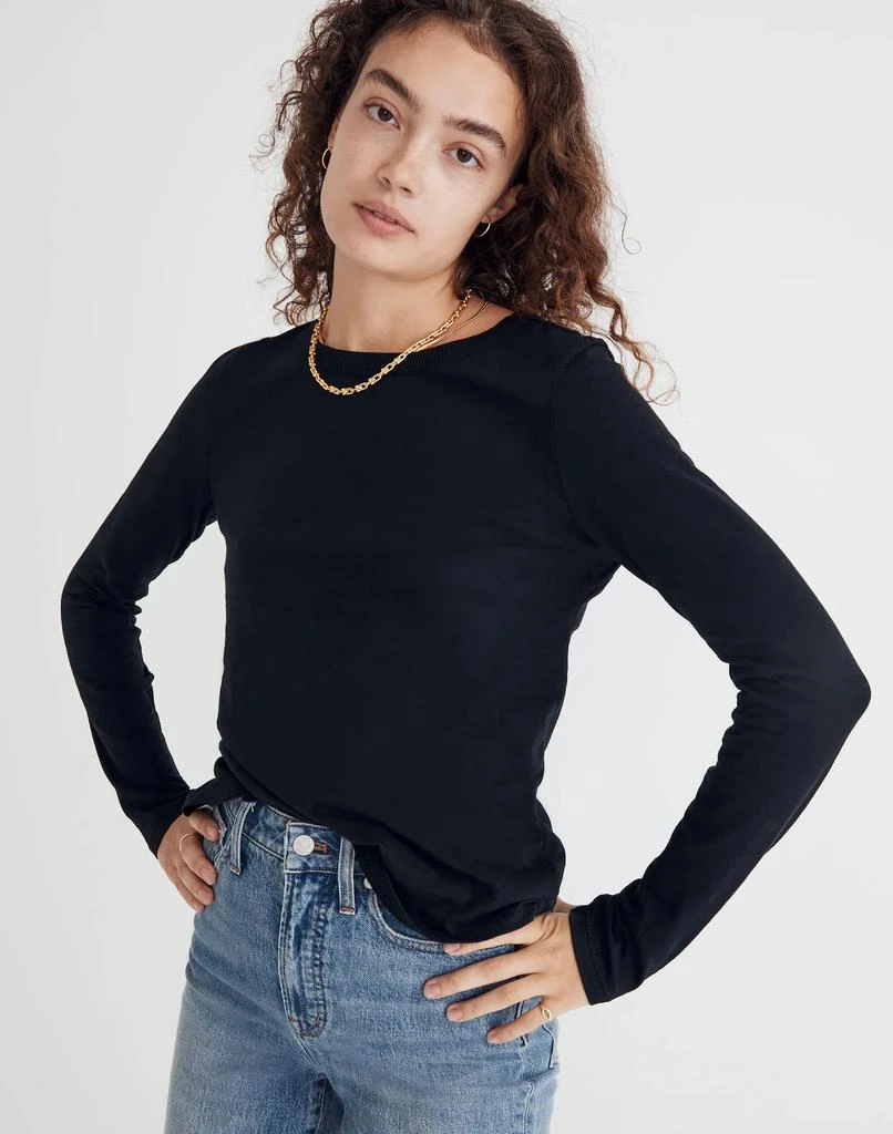商品Madewell|Whisper Cotton Rib-Crewneck Long-Sleeve Tee,价格¥157,第4张图片详细描述