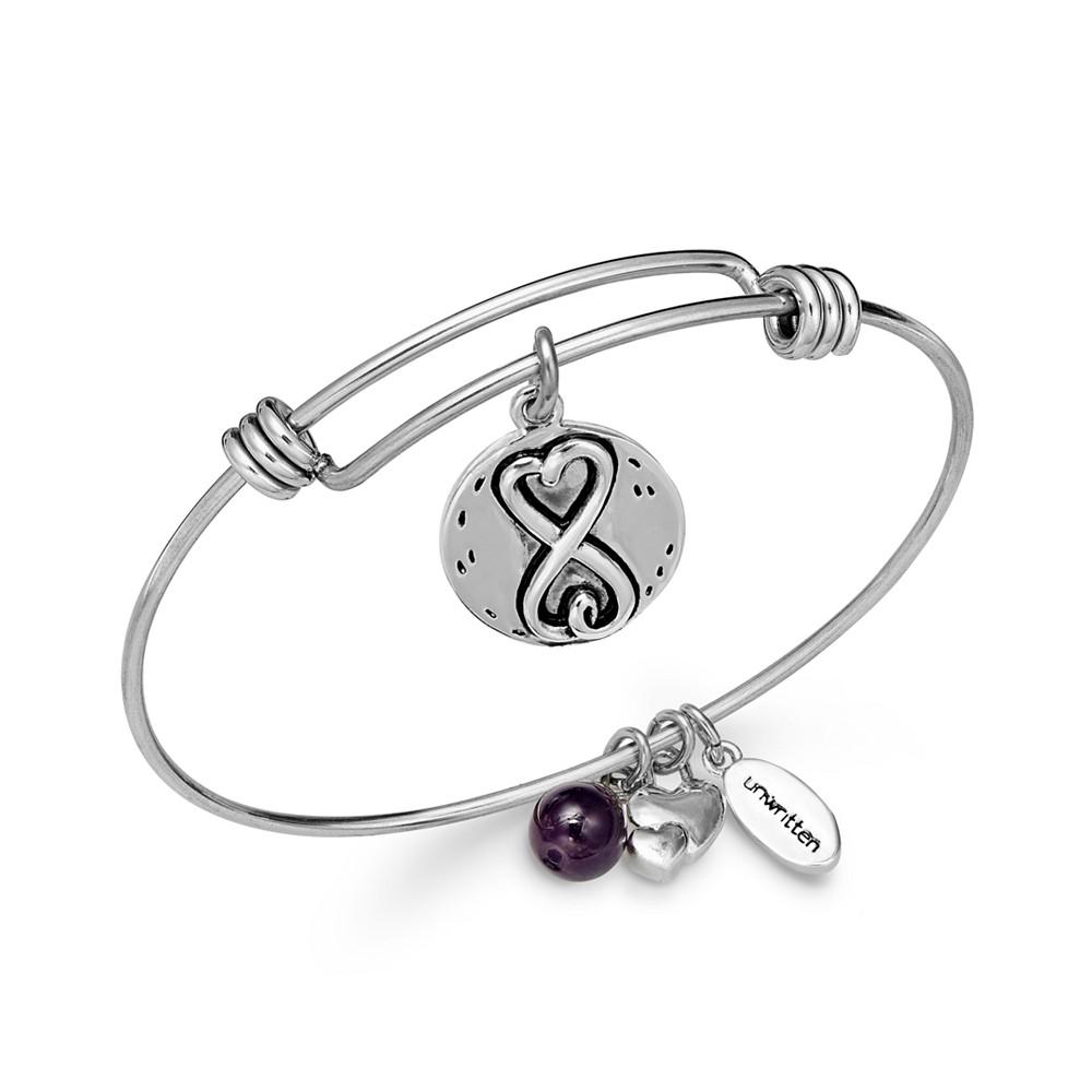 Sisters Infinity Silver Plated Charm and Amethyst (8mm) Bangle Bracelet商品第1张图片规格展示