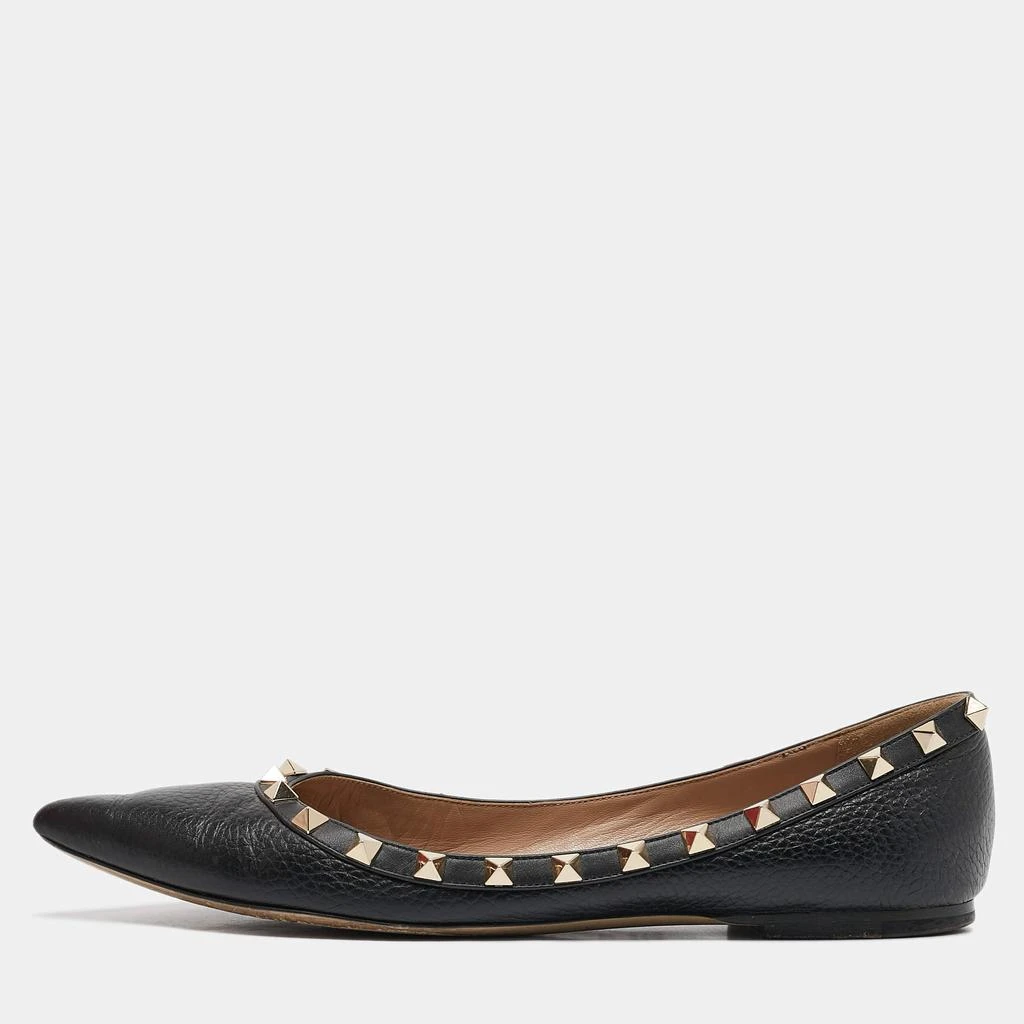商品[二手商品] Valentino|Valentino Black Leather Rockstud Ballet Flats Size 39,价格¥2212,第1张图片