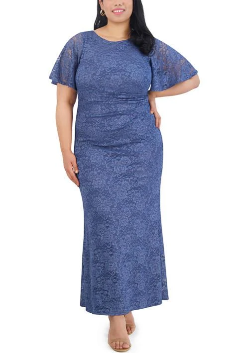 商品Jessica Howard|Howard Plus Size Short Sleeve Scoop Neck Solid Gown,价格¥347,第1张图片