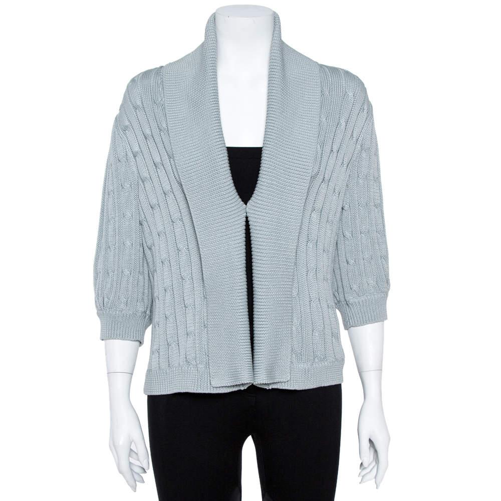 Ralph Lauren Pale Blue Cotton Cable Knit Shawl Lapel Cardigan L商品第1张图片规格展示