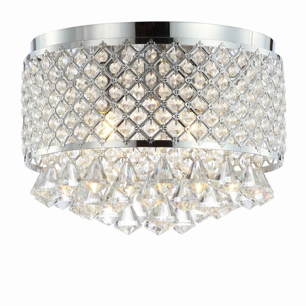 商品JONATHAN Y|Evelyn 14.7" 3-Light Crystal Drops/Metal LED Flush Mount,价格¥1258,第2张图片详细描述
