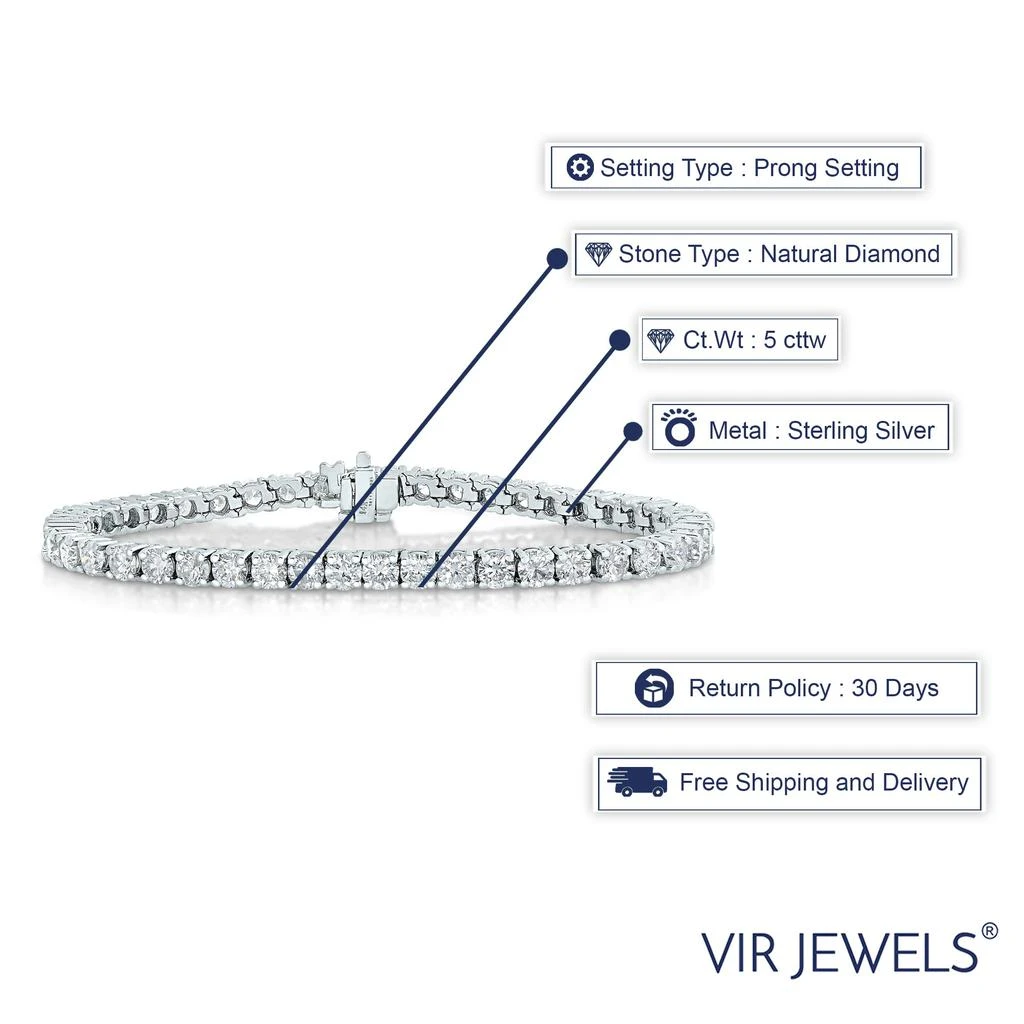 商品Vir Jewels|5 cttw Diamond Bracelet 14K White Gold Classic Tennis Round Prong Set 7 Inch,价格¥33364,第5张图片详细描述