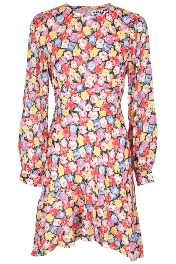 商品Rixo|Rixo Floral-Printed Tied-Waist Crewneck Mini Dress,价格¥1615,第1张图片