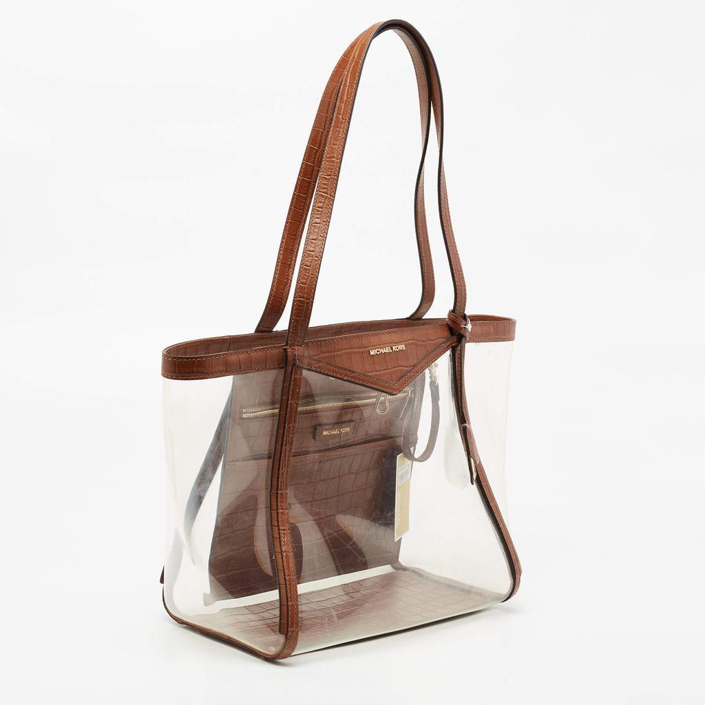 商品[二手商品] Michael Kors|Michael Kors Brown/Clear PVC and Croc Embossed Leather Large Whitney Tote,价格¥1412,第5张图片详细描述