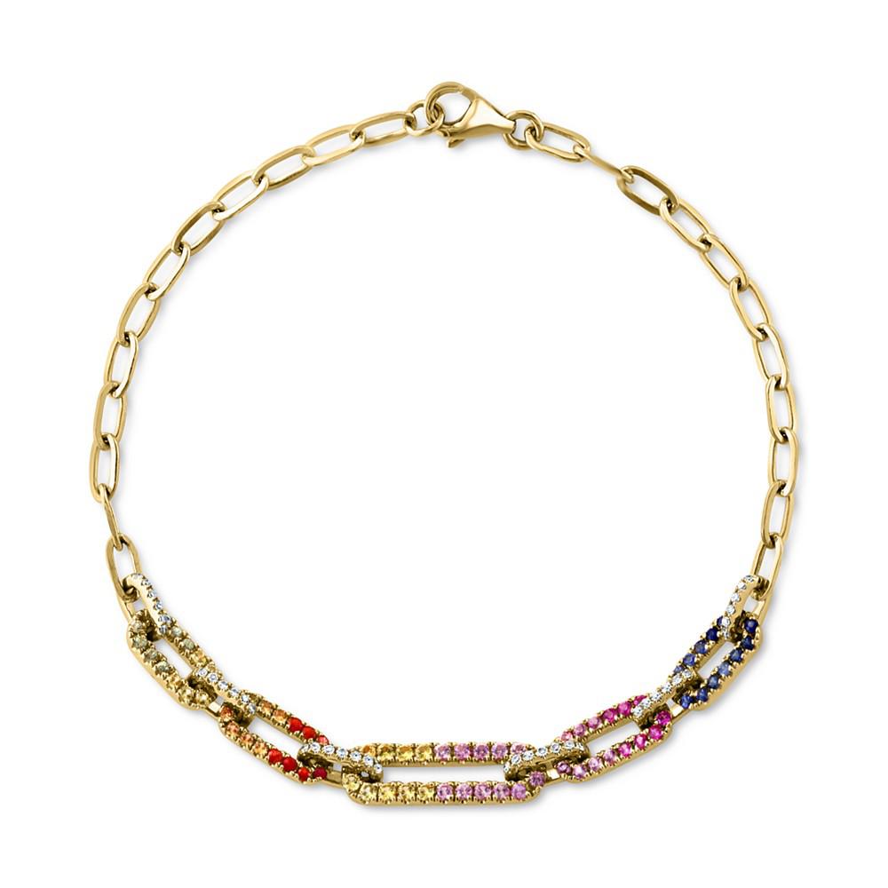 EFFY® Multi-Sapphire (7/8 ct. t.w.) & Diamond (1/6 ct. t.w.) Pavé Link Bracelet in 14k Gold商品第1张图片规格展示