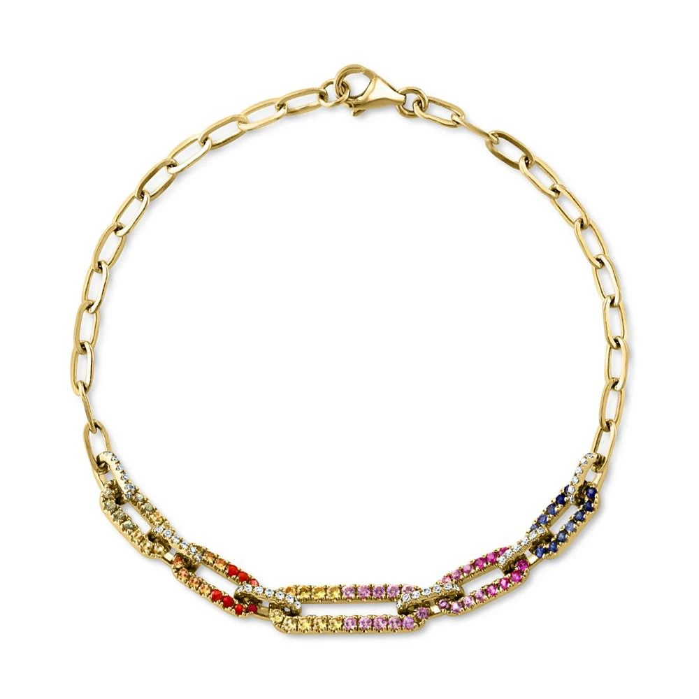 商品Effy|EFFY® Multi-Sapphire (7/8 ct. t.w.) & Diamond (1/6 ct. t.w.) Pavé Link Bracelet in 14k Gold,价格¥6892,第1张图片