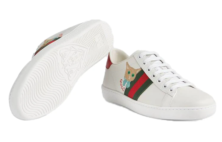 商品[国内直发] Gucci|古驰 ACE 猫咪刺绣 低帮 时尚板鞋 女款 白红,价格¥3736,第6张图片详细描述