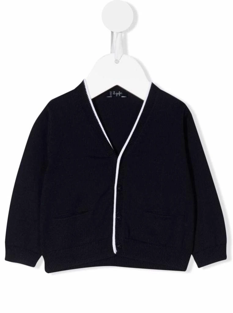 商品IL GUFO|Il Gufo Kids Baby Boys White And Blue Cotton Cardigan,价格¥702,第1张图片