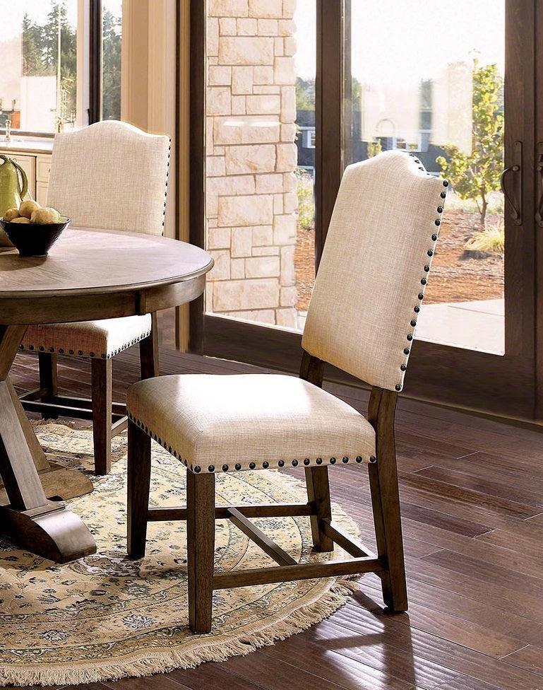 商品Streamdale Furniture|Streamdale Beige Fabric Upholstered Dining Chairs with Nailhead Trim,价格¥5143,第2张图片详细描述