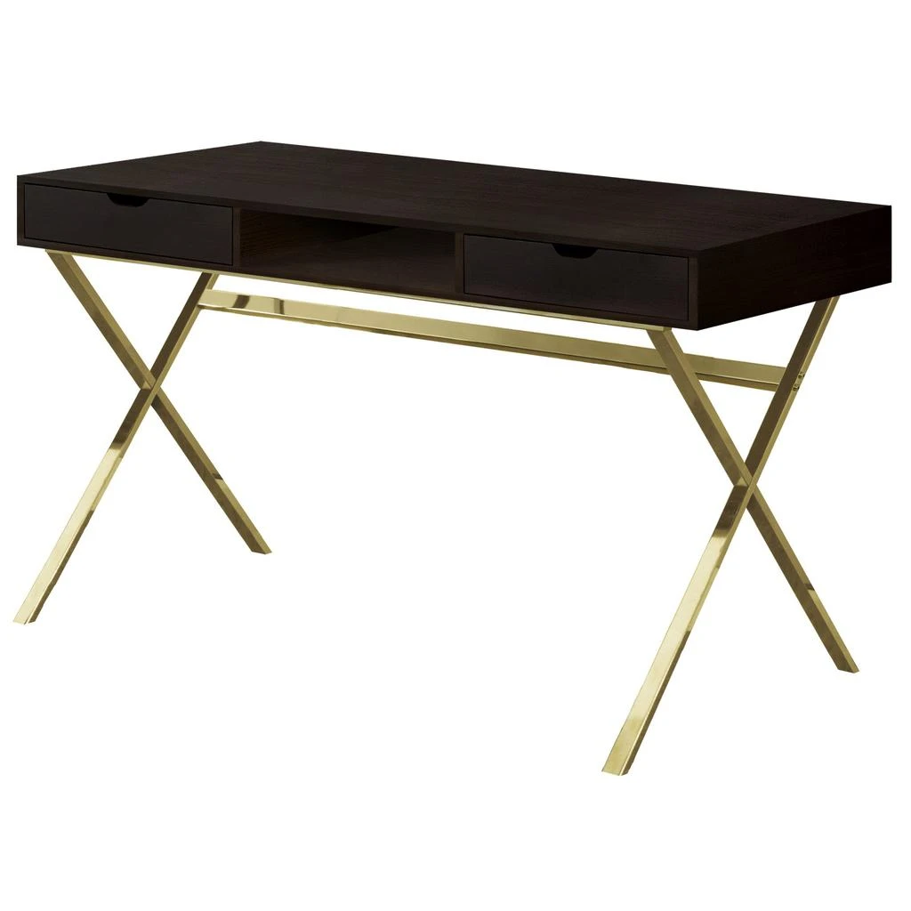 商品Homezia|24" Dark Brown and Gold Computer Desk With Two Drawers,价格¥4118,第2张图片详细描述