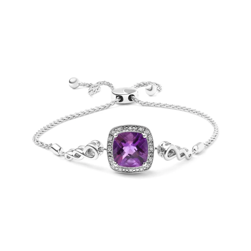 商品Haus of Brilliance|.925 Sterling Silver 10mm Cushion Cut Amethyst Gemstone and Diamond Accent Lariat 4”-10” Adjustable Bolo Bracelet,价格¥6527,第1张图片