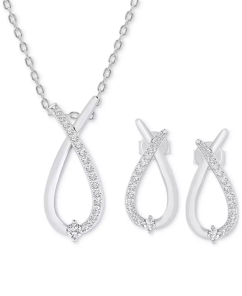 商品Macy's|2-Pc. Set Diamond Pendant Necklace & Matching Earrings Set (1/2 ct. t.w.) in Sterling Silver,价格¥1834,第1张图片