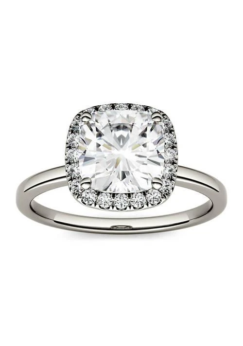 商品Charles & Colvard|Colvard 1.43 Ct. T.w. Moissanite Cushion Halo Ring In 14K White Gold,价格¥6654,第1张图片