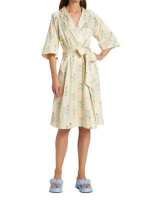 商品Ganni|Floral Crinkled Satin Wrap Dress,价格¥383,第1张图片