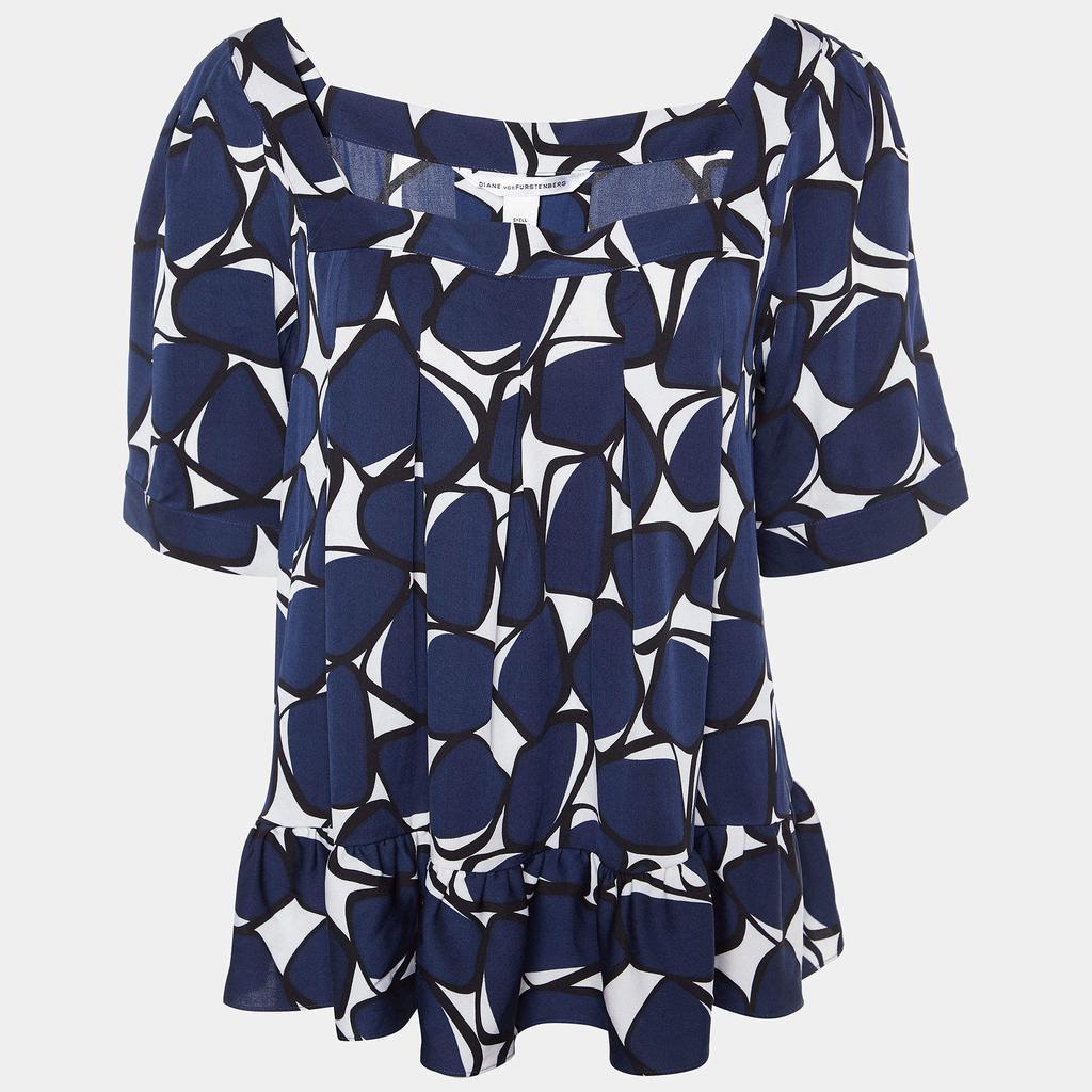 商品[二手商品] Diane von Furstenberg|Diane Von Furstenberg Navy Blue Printed Silk Top L,价格¥1522,第1张图片