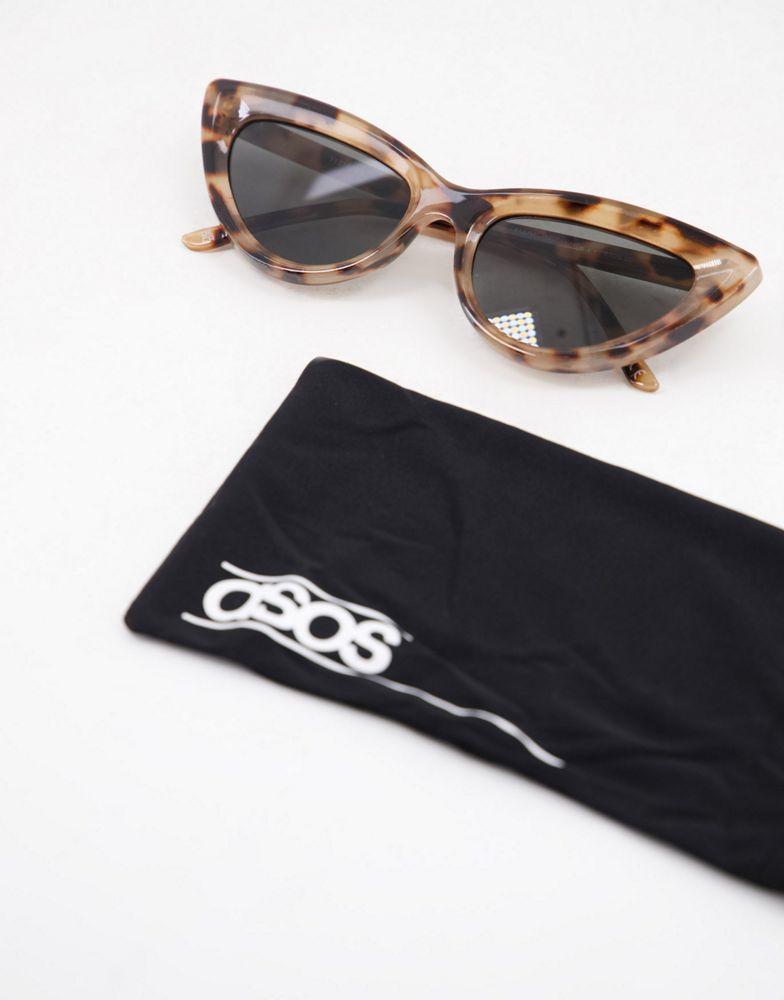 ASOS DESIGN frame bevelled cat eye sunglasses in milky tort - BROWN商品第4张图片规格展示