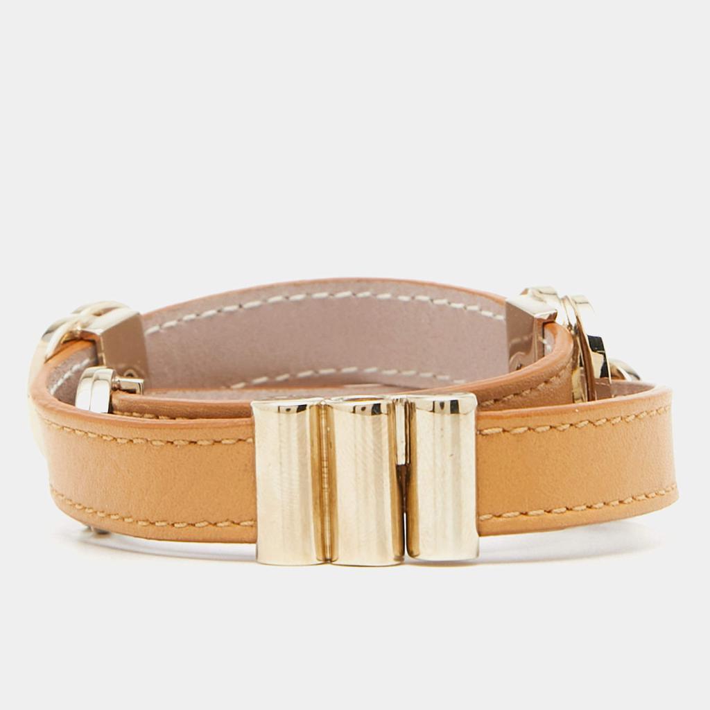 商品[二手商品] BVLGARI|Bvlgari Tan Leather Gold Tone Double Coiled Wrap Bracelet,价格¥1332,第6张图片详细描述