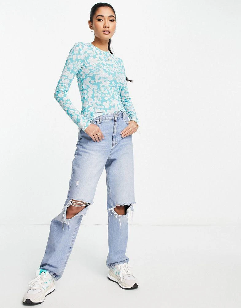 商品Topshop|Topshop floral tissue mesh top in mid blue,价格¥128,第4张图片详细描述