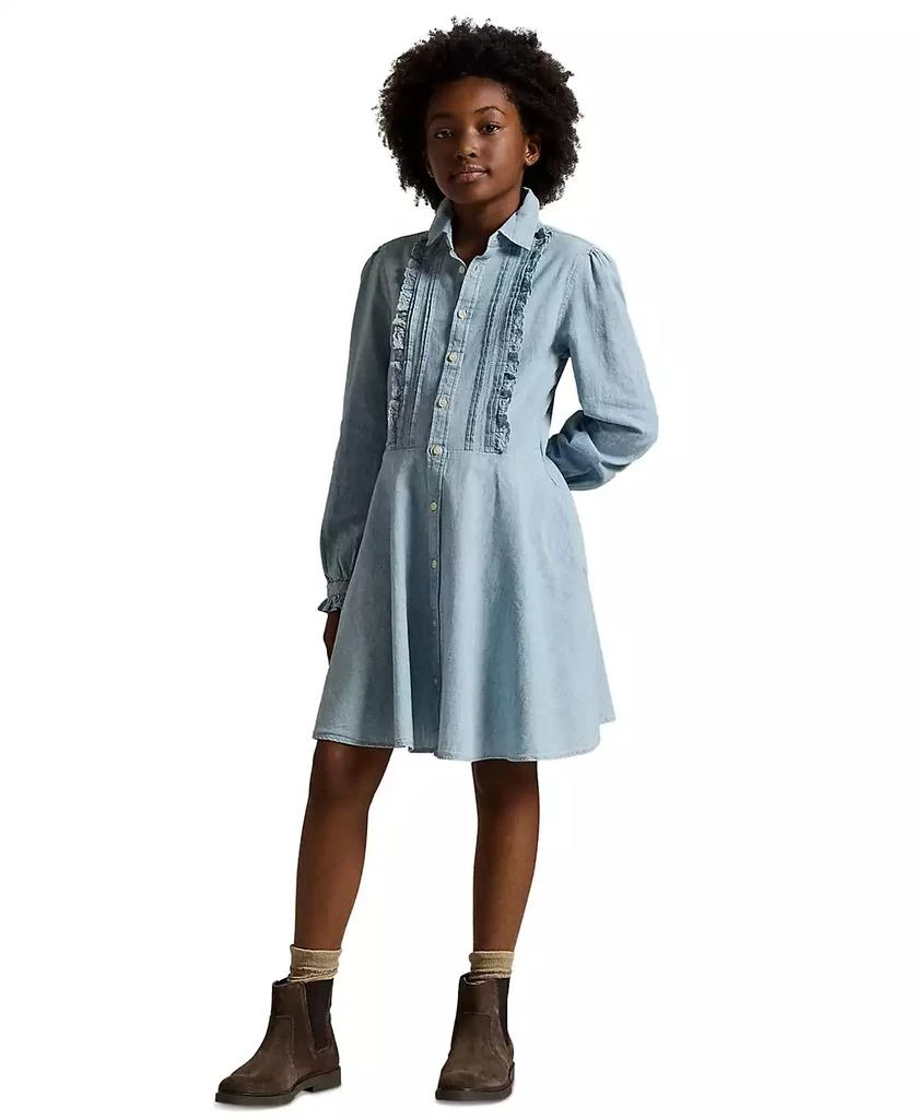 商品Ralph Lauren|Big Girls Ruffled Cotton Chambray Dress,价格¥425,第1张图片