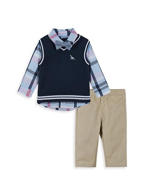 Little Boy's 3-Piece Plaid Shirt, Sweater Vest & Pants Set商品第1张图片规格展示