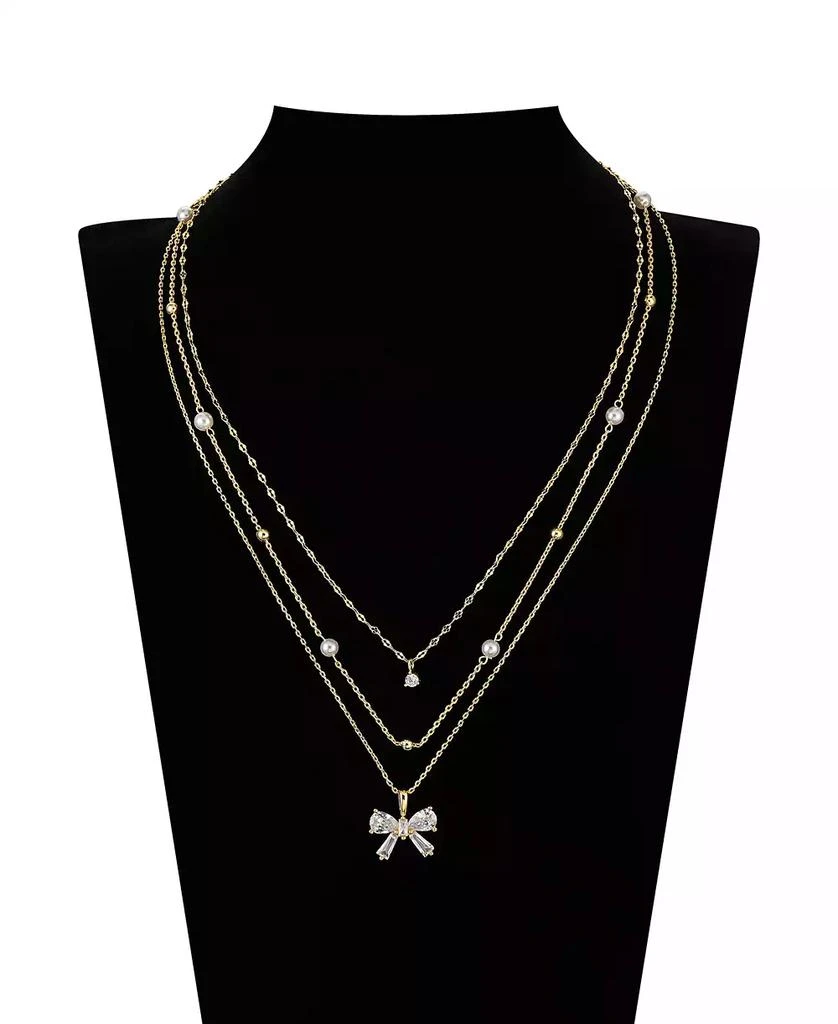 商品Unwritten|Cubic Zirconia and Mother of Pearl Bow Layered Pendant Necklace Set,价格¥136,第3张图片详细描述