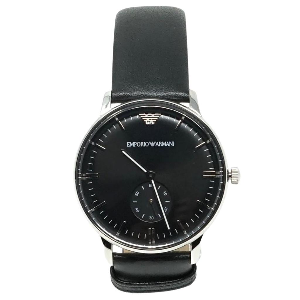 Emporio ArmaniTwo Hand Black Leather Strap Watch商品第1张图片规格展示