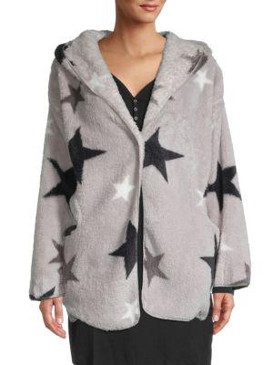 Star-Print Faux Fur Hoodie商品第1张图片规格展示