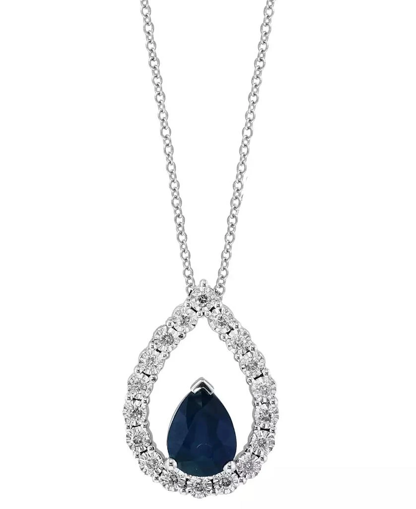 商品Effy|EFFY® Sapphire (1-1/20 ct. t.w.) & Diamond (1/5 ct. t.w.) Openwork Teardrop 18" Pendant Necklace in 14k White Gold,价格¥6055,第3张图片详细描述