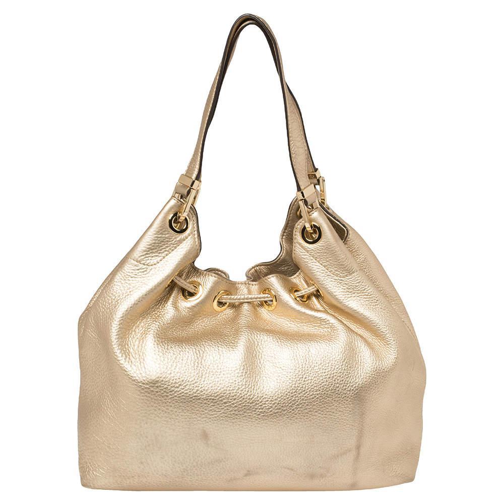 商品[二手商品] Michael Kors|MICHAEL Michael Kors Gold Leather Camden Drawstring Hobo,价格¥1115,第6张图片详细描述