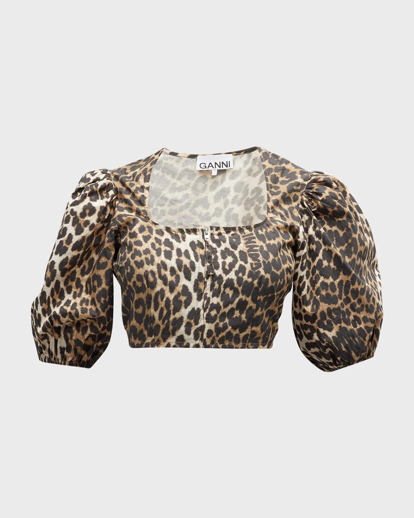 Leopard Cropped Zip-Front Blouse商品第2张图片规格展示
