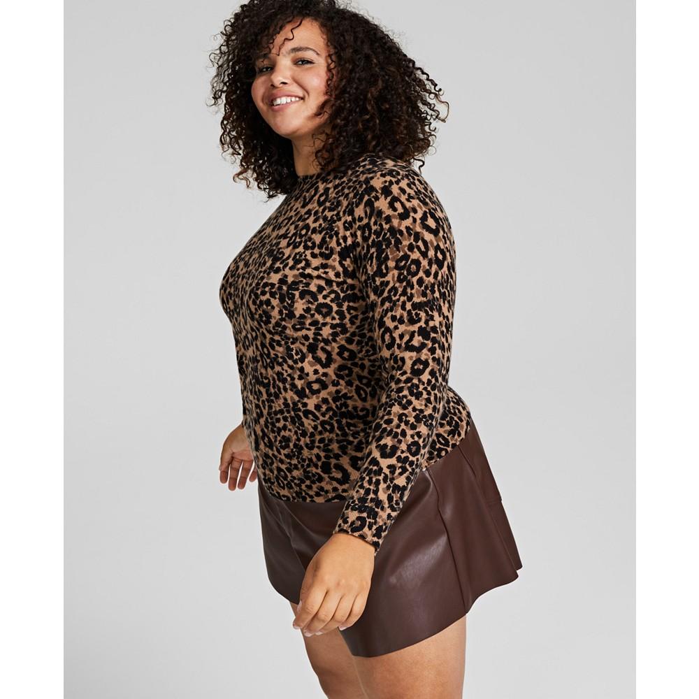 Plus Size 100% Cashmere Cheetah-Print Sweater, Created for Macy's商品第3张图片规格展示