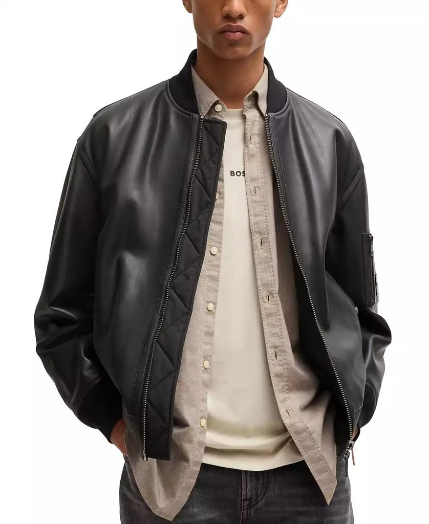 商品Hugo Boss|Men's Relaxed-Fit Leather Jacket,价格¥3213,第1张图片