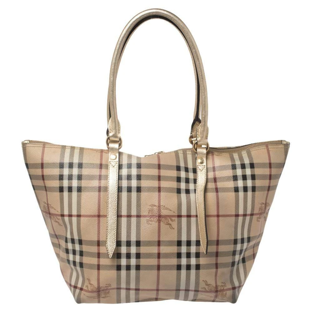 商品[二手商品] Burberry|Burberry Beige/Gold Haymarket Check PVC and Leather Small Salisbury Tote,价格¥2072,第4张图片详细描述