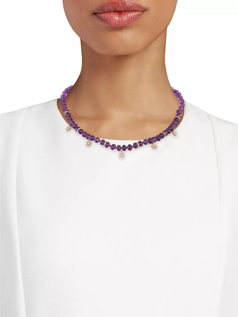 商品Sydney Evan|Daisy Beaded 14K Gold, Diamond & Amethyst Necklace,价格¥46544,第2张图片详细描述