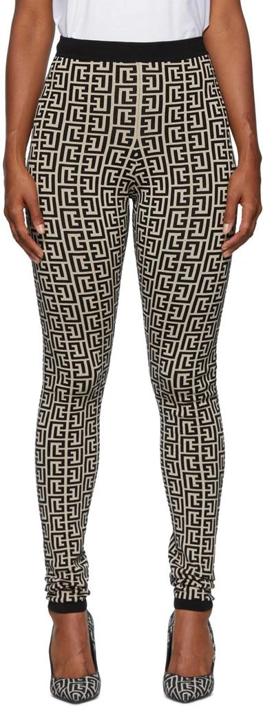 商品Balmain|黑色 & 米色 Monogram 紧身裤,价格¥11585,第1张图片