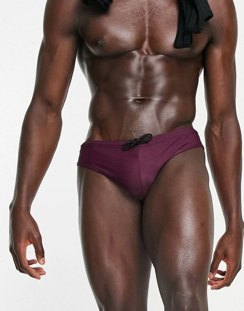 商品ASOS|ASOS DESIGN swim briefs with tie in burgundy,价格¥69,第3张图片详细描述