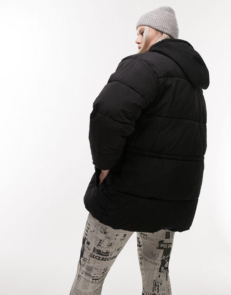 Topshop Curve mid length tie waist puffer jacket black商品第2张图片规格展示