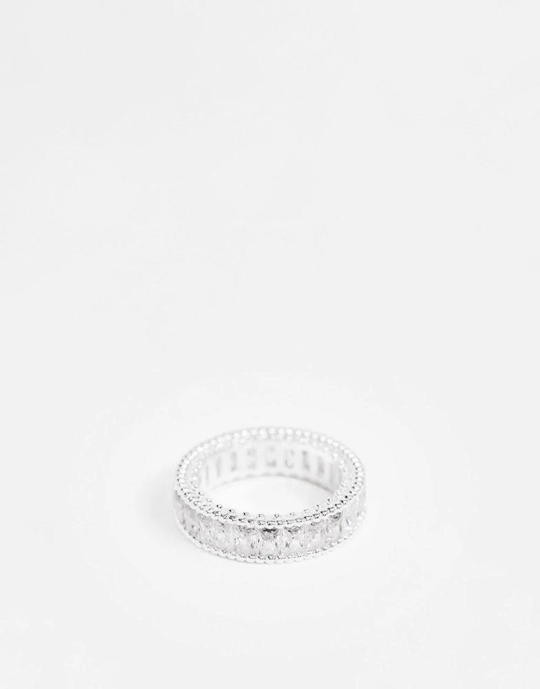 商品ASOS|ASOS DESIGN ring with baguette cubic zirconia stones in silver tone,价格¥49,第1张图片