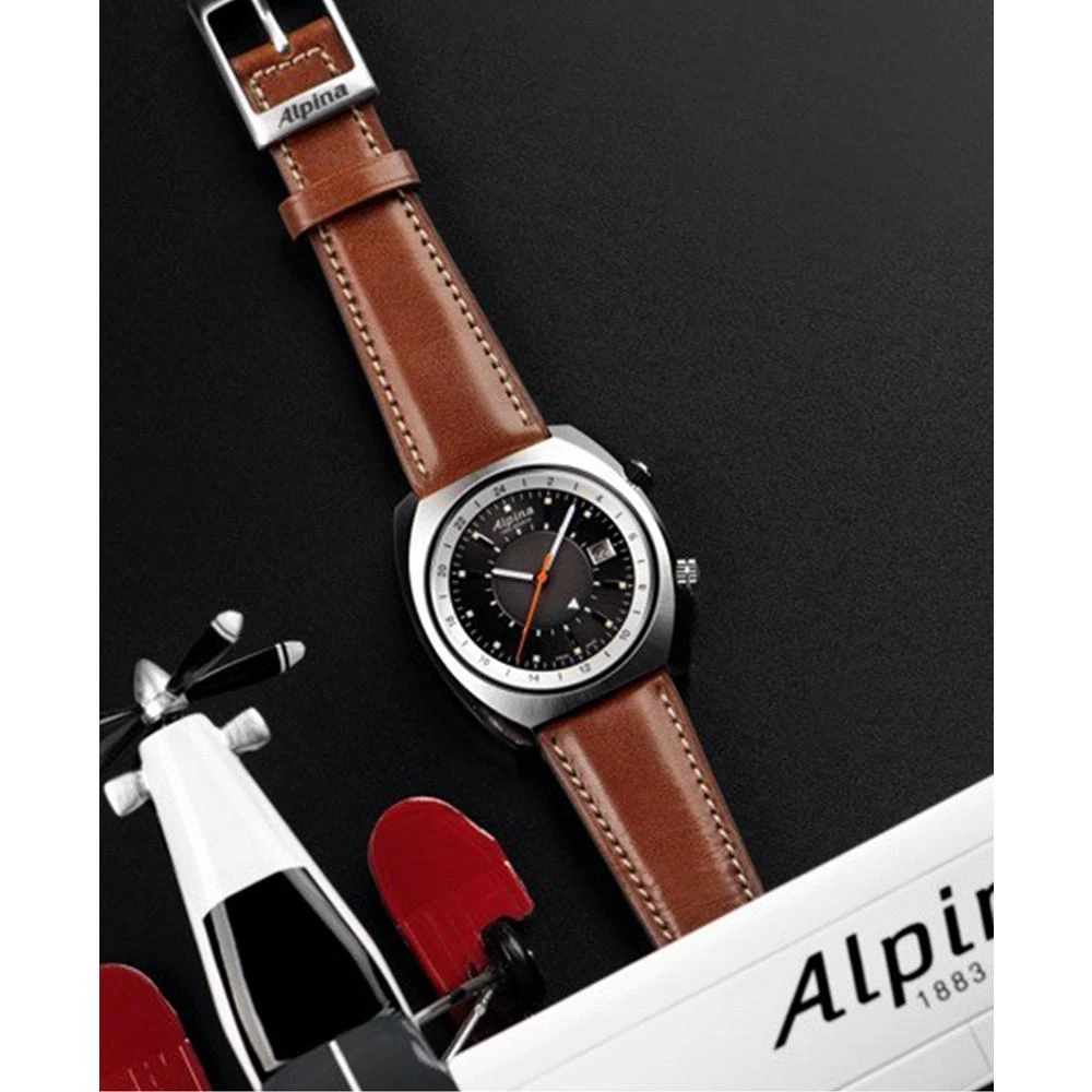 商品Alpina|Men's Swiss Automatic Startimer Pilot Heritage Brown Leather Strap Watch 42mm,价格¥12011,第2张图片详细描述