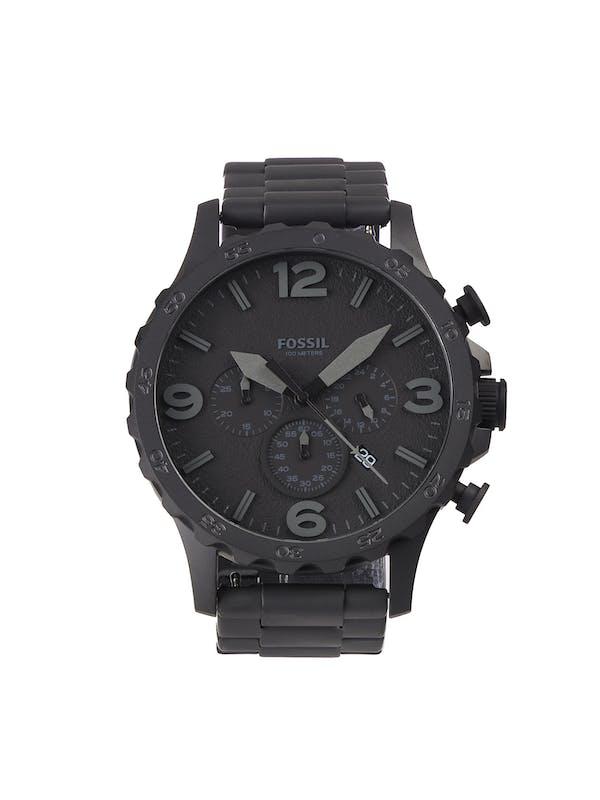 Fossil Nate JR1401 Elegant Japanese Movement Fashionable Chronograph Black Stainless Steel Watch ONE SIZE商品第1张图片规格展示