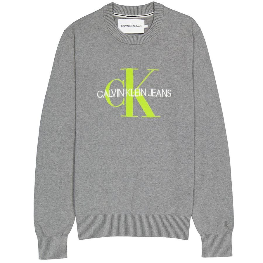 商品Calvin Klein|Calvin Klein Men's Grey Organic Cotton Monogram Pullover Sweater, Size Large,价格¥306,第1张图片