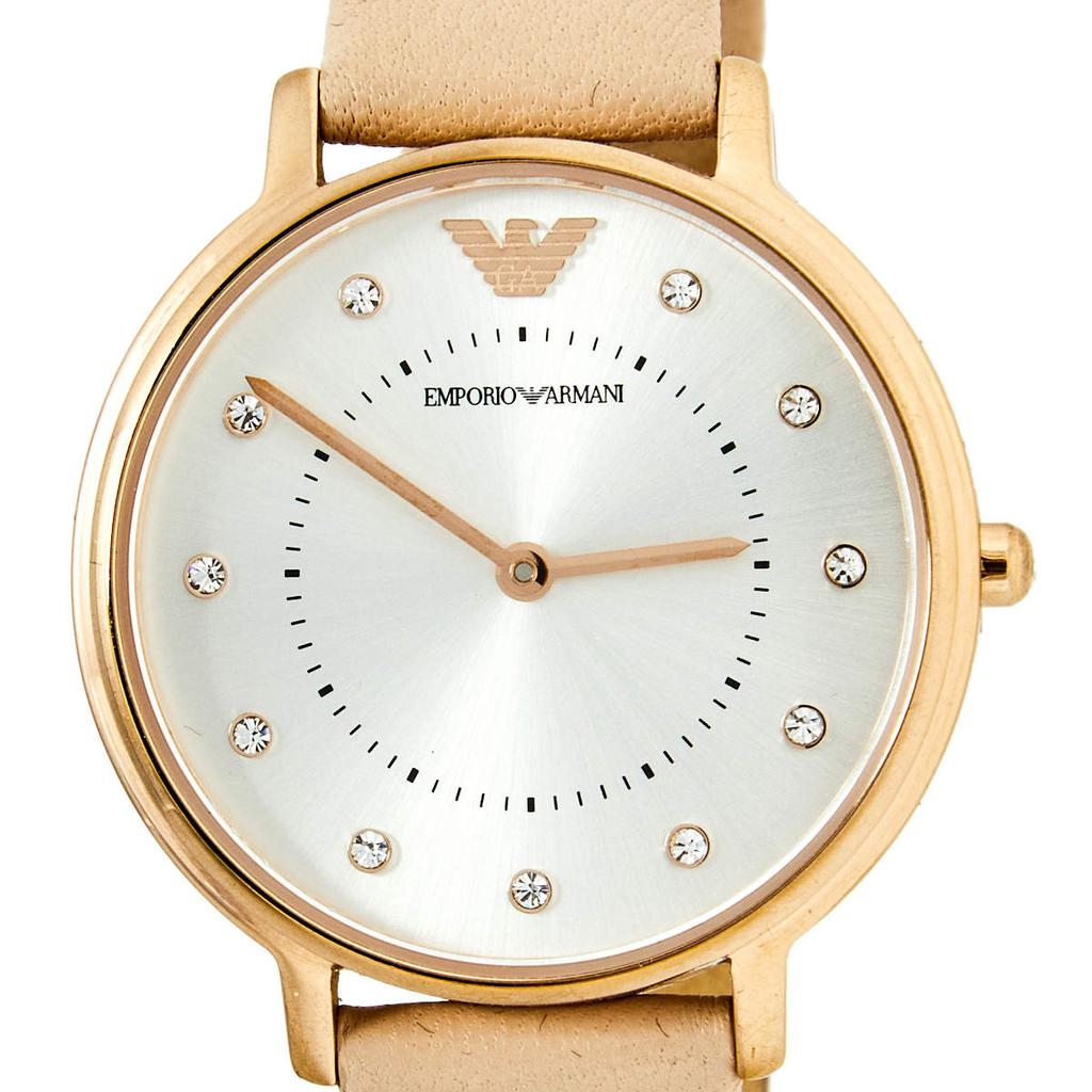 Emporio Armani Silver Rose Gold Plated Stainless Steel Leather AR2510 Women's Wristwatch 32 mm商品第3张图片规格展示