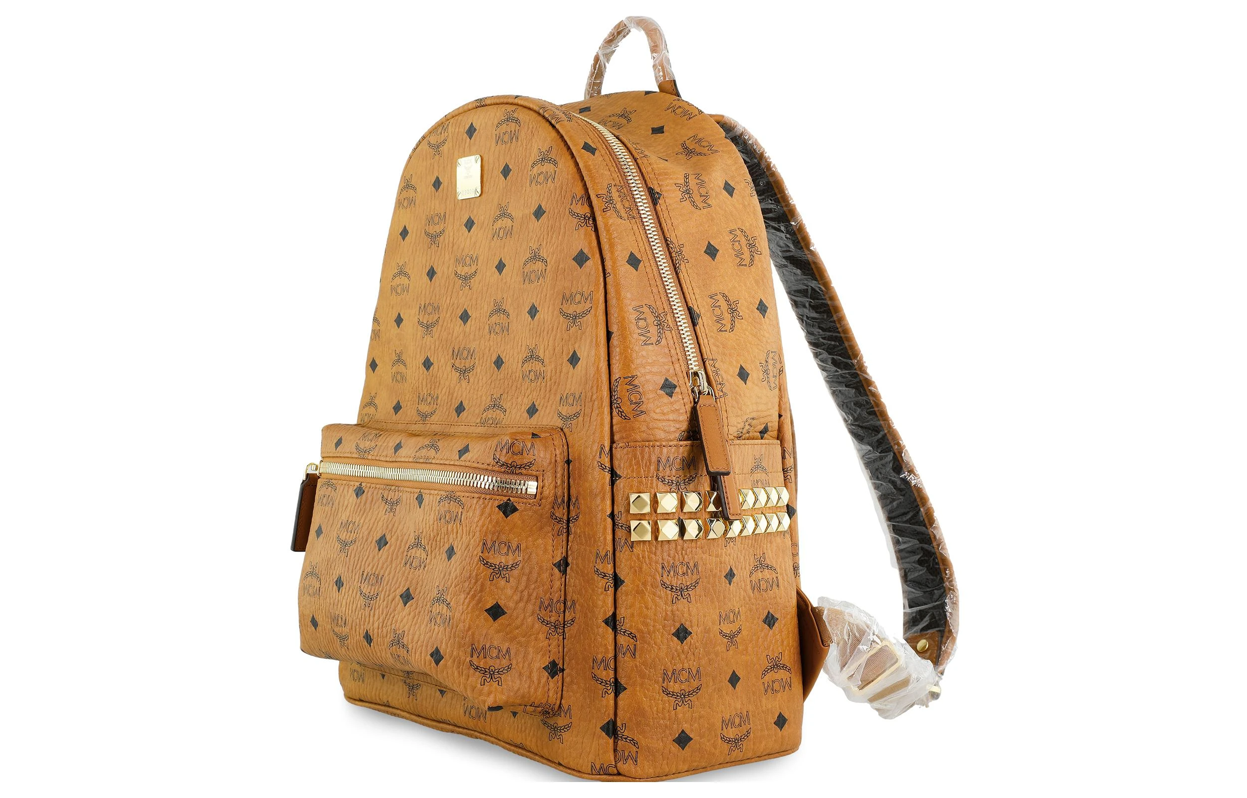 商品[国内直发] MCM|Stark Visetos 老花满印 经典双侧铆钉 涂层帆布 背包双肩包 中号 男女同款情侣款 棕色干邑色,价格¥6757,第3张图片详细描述