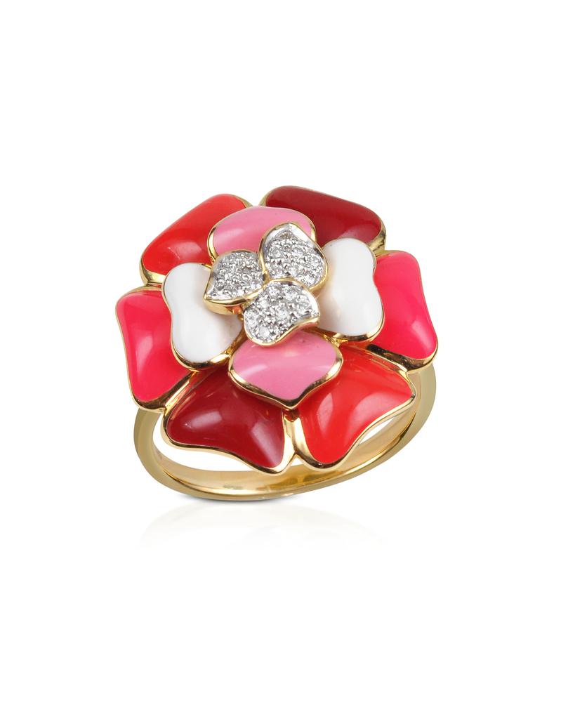 Tearose - 镶钻18K金粉色花朵戒指商品第1张图片规格展示