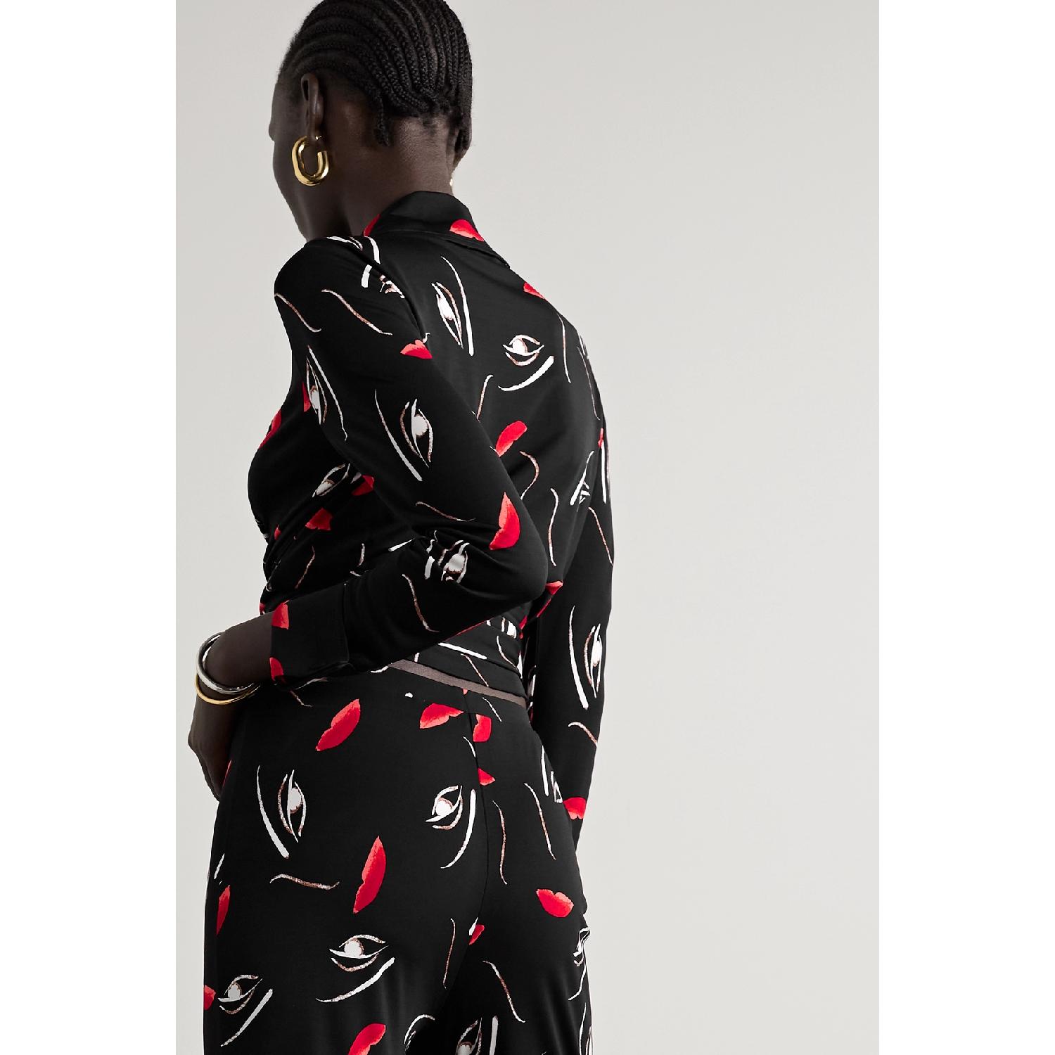 【特惠5.0折】包邮包税【预售7天发货】 DIANE VON FURSTENBERG 23秋冬 女士 长袖衬衫 Bobbie 印花弹力平纹布围裹式上衣 1647597289317282 DVFBL4Q015FFACE 商品第4张图片规格展示