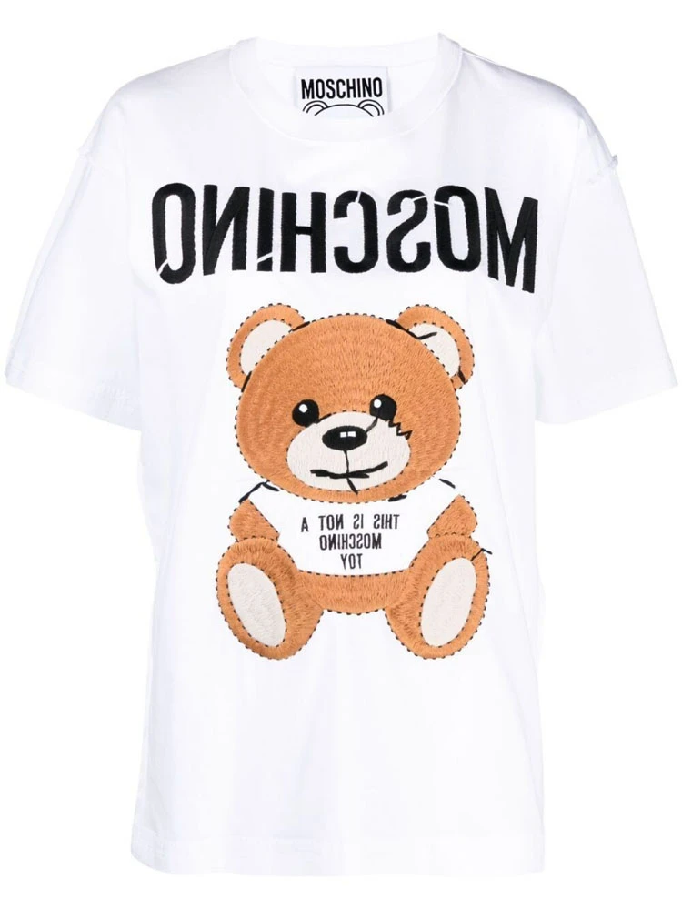 商品Moschino|MOSCHINO 莫斯奇诺 泰迪熊刺绣短袖T恤 V0702440-1001,价格¥2341,第1张图片