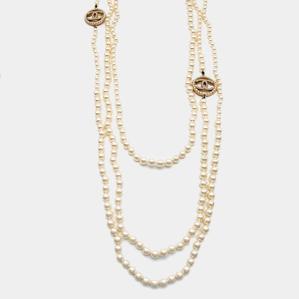 商品[二手商品] Chanel|Chanel CC Faux Pearl Gold Tone Necklace,价格¥9306,第1张图片