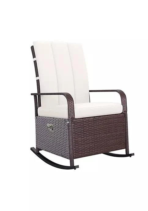 商品belk|Outdoor Rattan Wicker Rocking Chair Patio Recliner With Soft Cushion Adjustable Footrest Max. 135 Degree Backrest Cream,价格¥1724,第2张图片详细描述